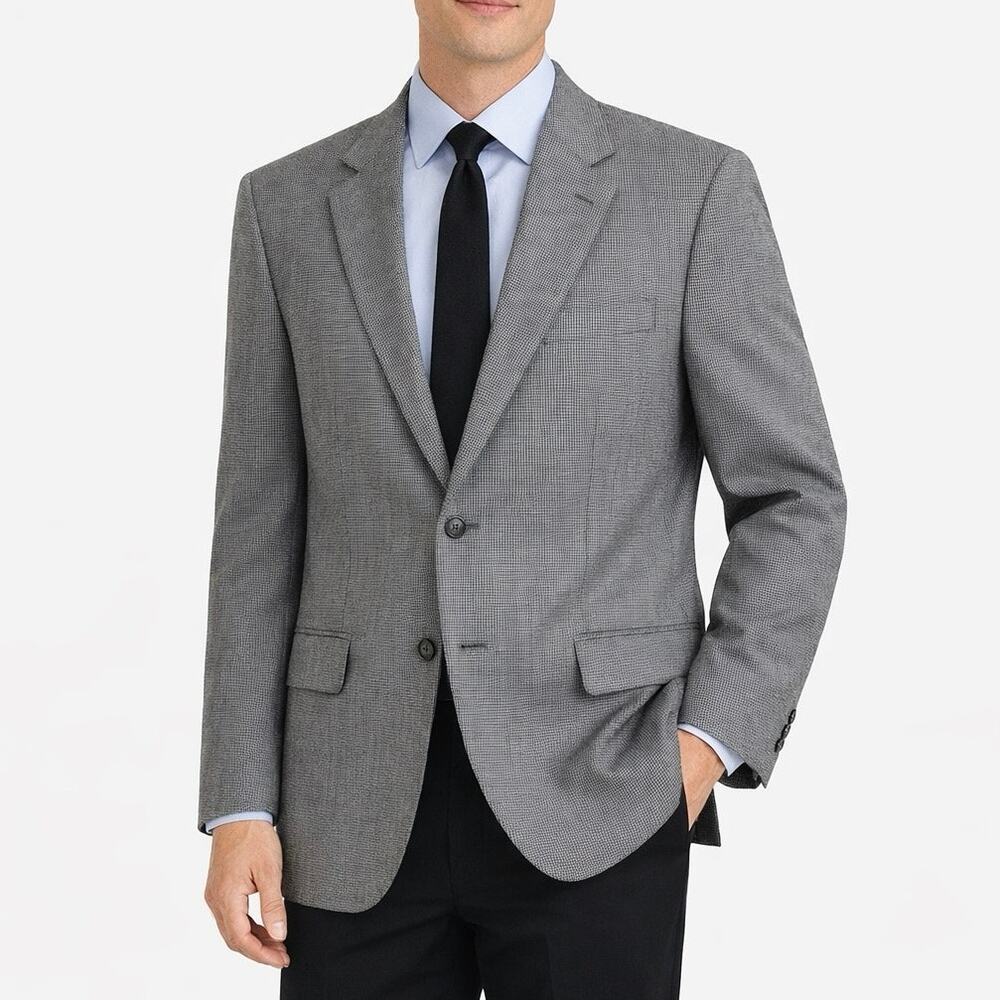 Joseph & Feiss Gold Size 44R Houndstooth Sport Coat Blazer Jacket Wool Gray